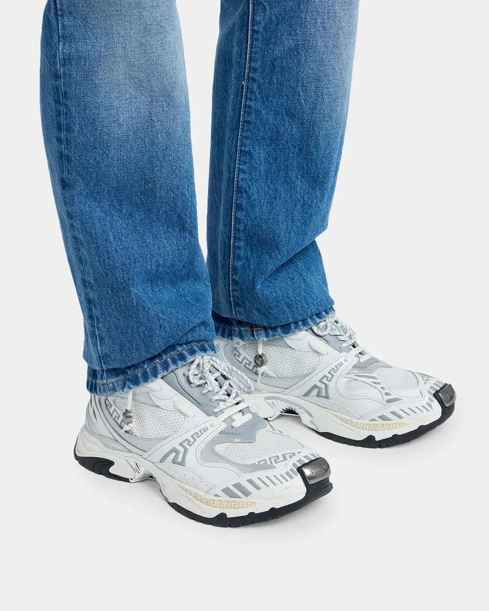Versace Men's La Greca Leather & Mesh Low-Top Sneakers | Thumbnail 2