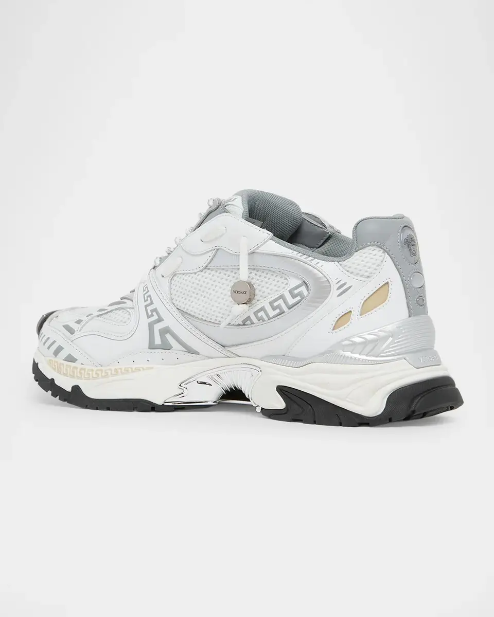 Versace Men's La Greca Leather & Mesh Low-Top Sneakers | Thumbnail 4