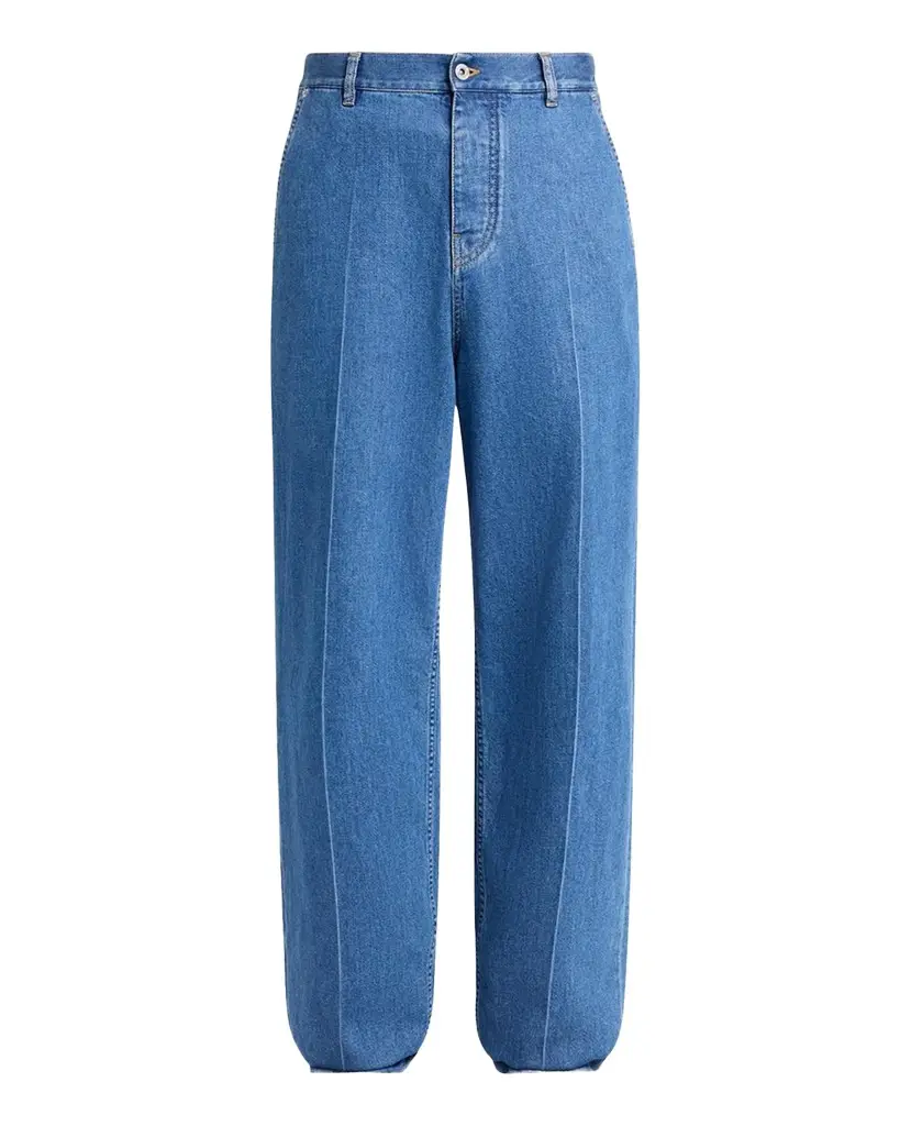 Bottega Veneta Men's Intrecciato Label Wide-Leg Jeans | Image 1 Bottega Veneta Men's Intrecciato Label Wide-Leg Jeans | Image 1