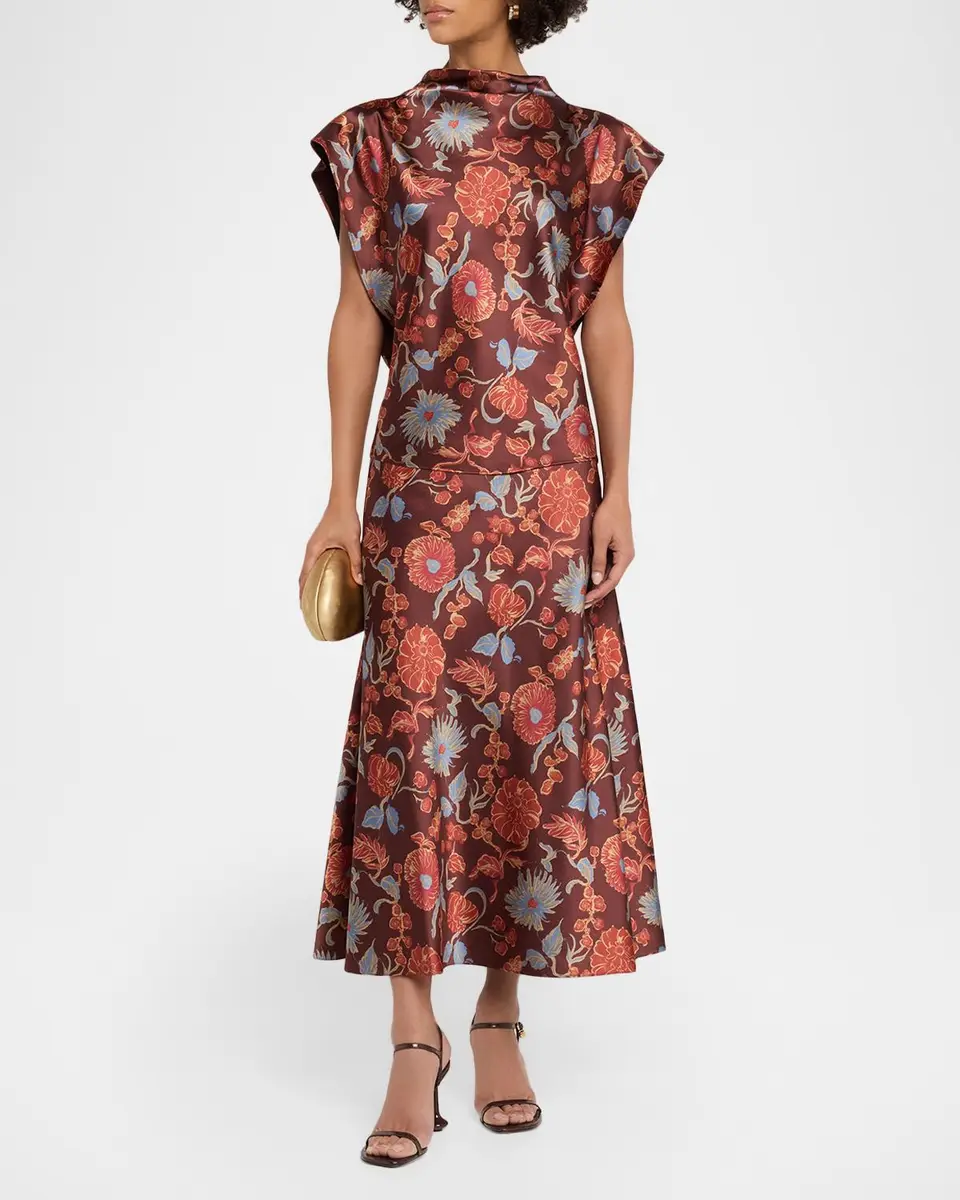 TANYA TAYLOR Beth Floral Satin Midi Skirt | Thumbnail 2