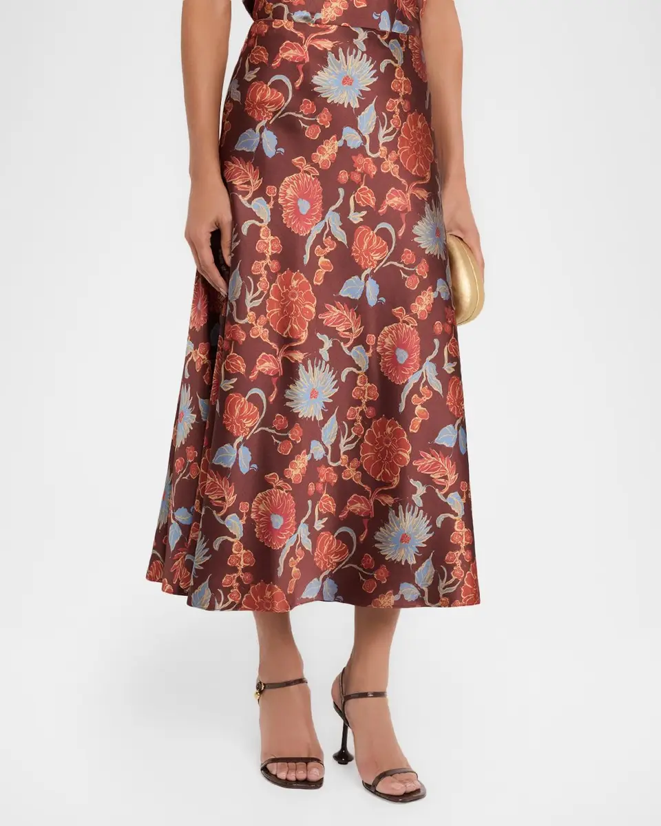 TANYA TAYLOR Beth Floral Satin Midi Skirt | Thumbnail 4