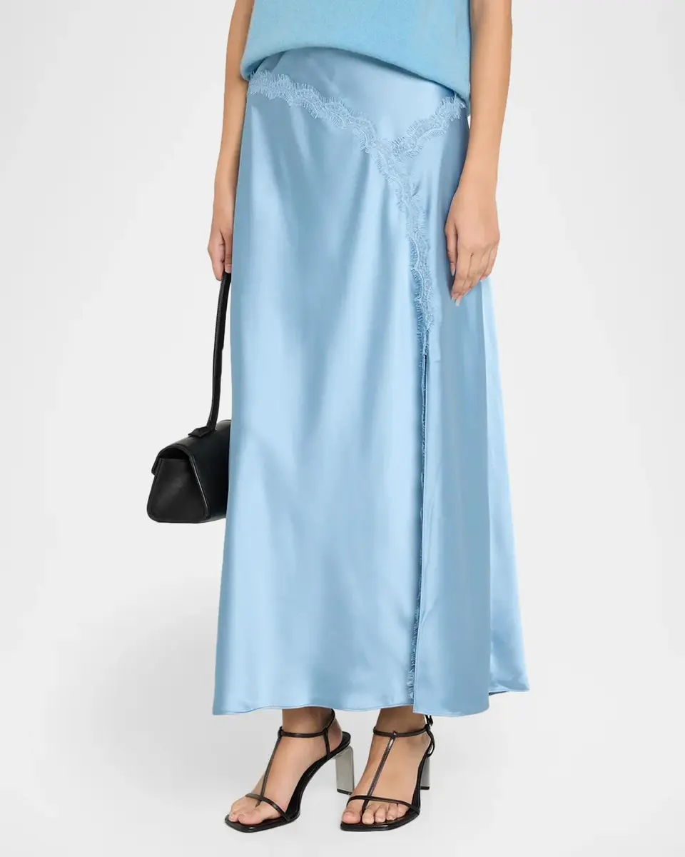 TANYA TAYLOR Bethany Lace-Trim Satin Midi Skirt | Thumbnail 4 TANYA TAYLOR Bethany Lace-Trim Satin Midi Skirt | Thumbnail 4