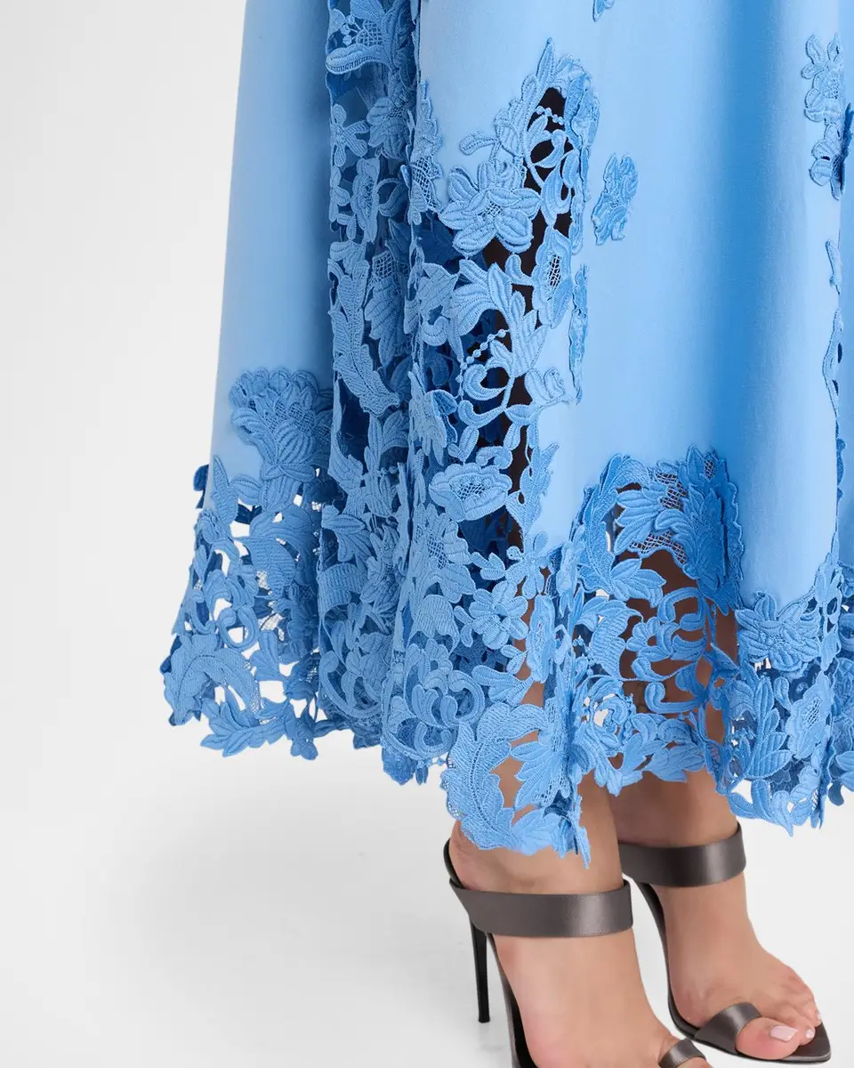 Oscar de la Renta Short-Sleeve Botanical Guipure Inset Ankle Dress | Thumbnail 5 Oscar de la Renta Short-Sleeve Botanical Guipure Inset Ankle Dress | Thumbnail 5