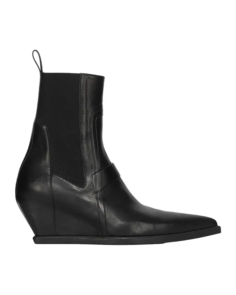 Rick Owens Point Toe Leather Wedge-Heel Ankle Boots | Image 1 Rick Owens Point Toe Leather Wedge-Heel Ankle Boots | Image 1