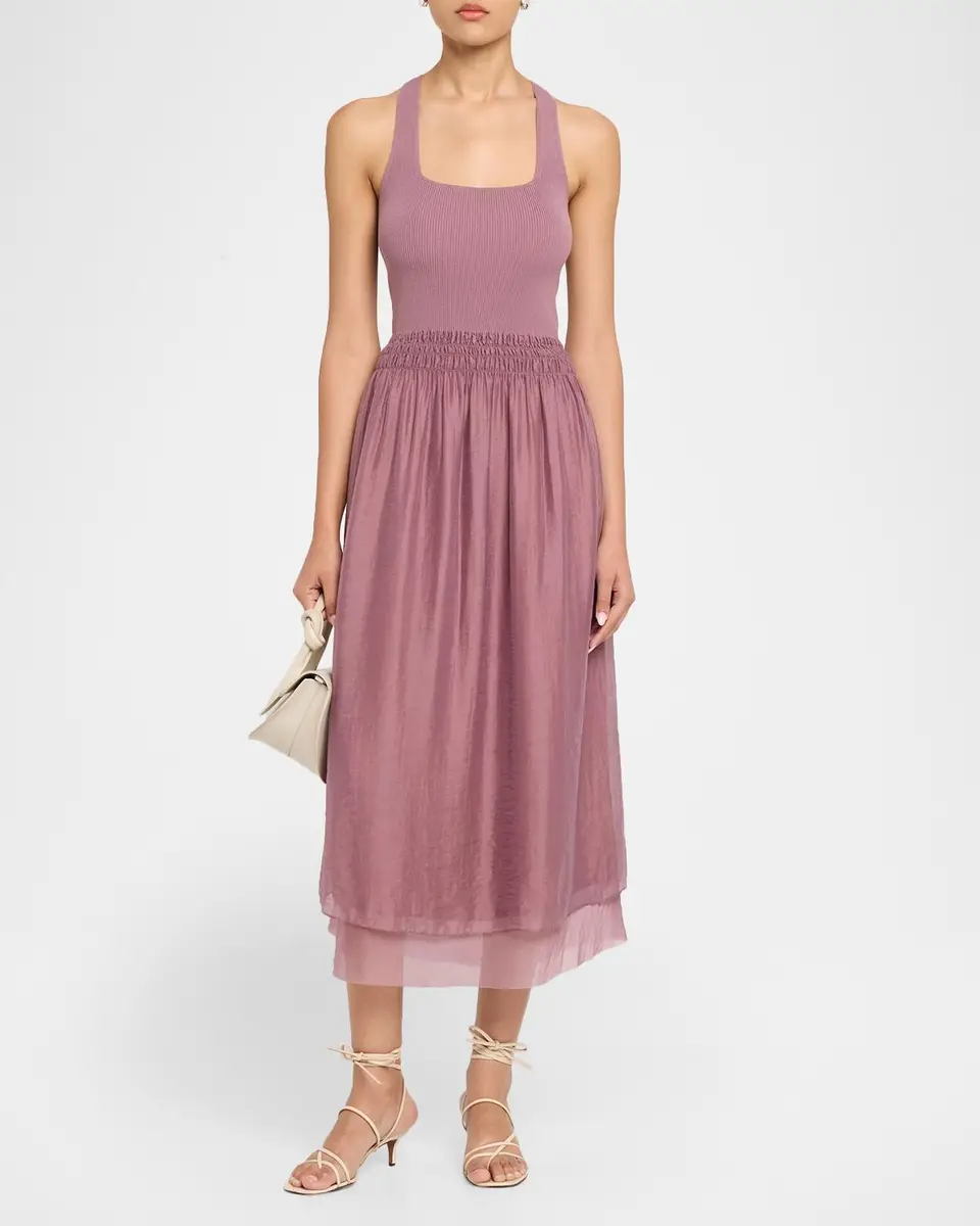 Vince Squareneck Mixed-Media Midi Dress | Thumbnail 2 Vince Squareneck Mixed-Media Midi Dress | Thumbnail 2