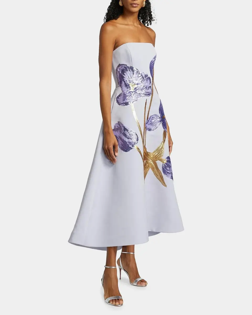Amsale Floral Sequined Strapless Midi Cocktail Dress | Thumbnail 4 Amsale Floral Sequined Strapless Midi Cocktail Dress | Thumbnail 4