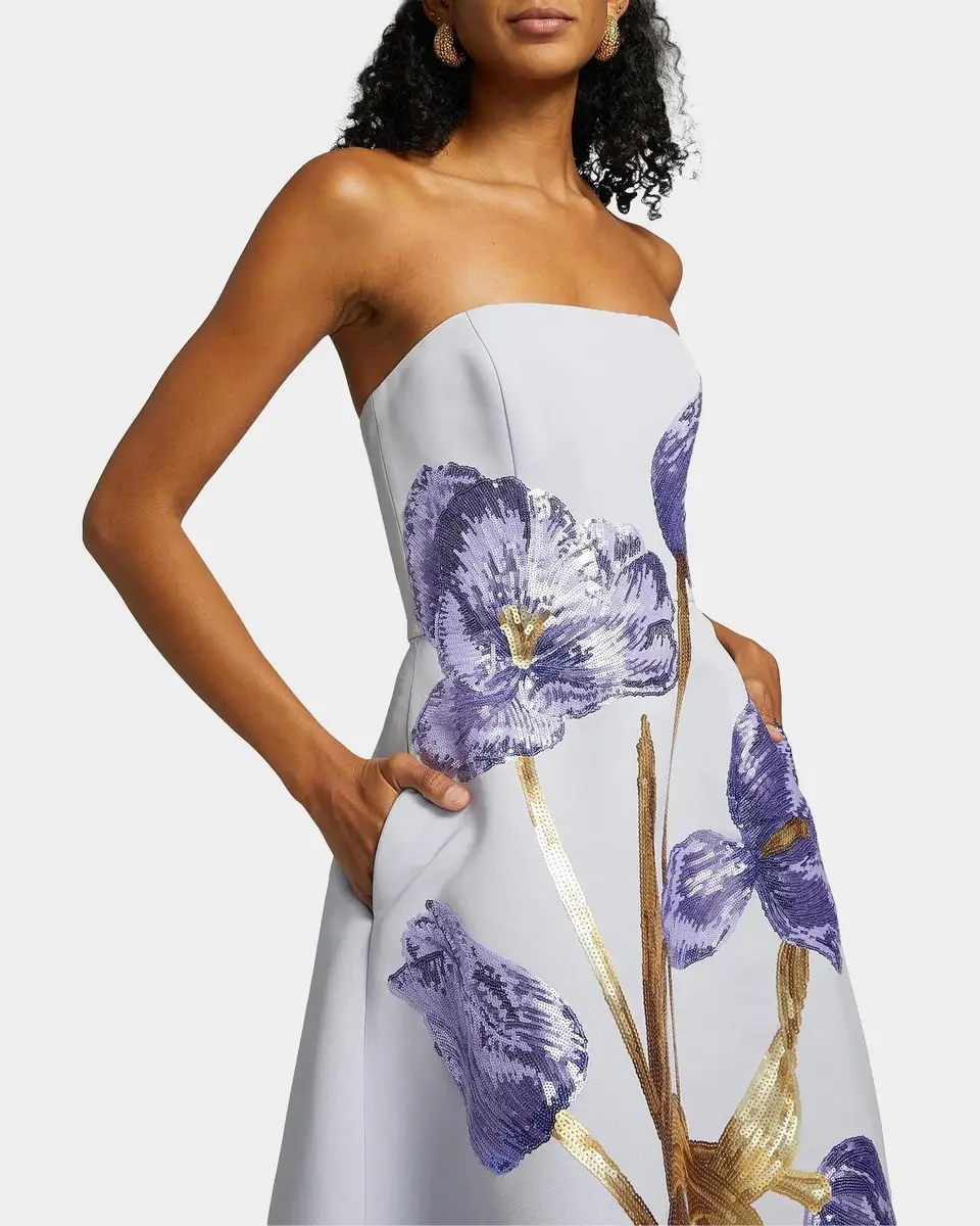 Amsale Floral Sequined Strapless Midi Cocktail Dress | Thumbnail 5 Amsale Floral Sequined Strapless Midi Cocktail Dress | Thumbnail 5