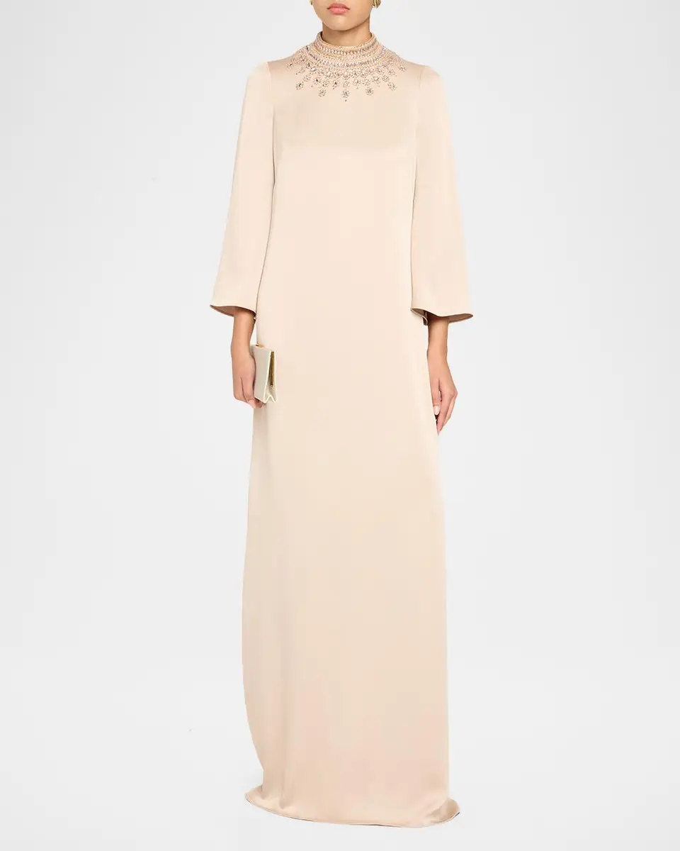 Rickie Freeman for Teri Jon Embellished Collar Satin Gown | Thumbnail 2 Rickie Freeman for Teri Jon Embellished Collar Satin Gown | Thumbnail 2