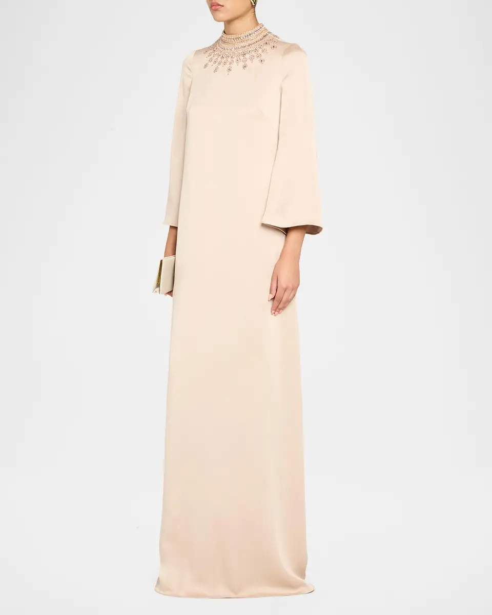 Rickie Freeman for Teri Jon Embellished Collar Satin Gown | Thumbnail 4 Rickie Freeman for Teri Jon Embellished Collar Satin Gown | Thumbnail 4