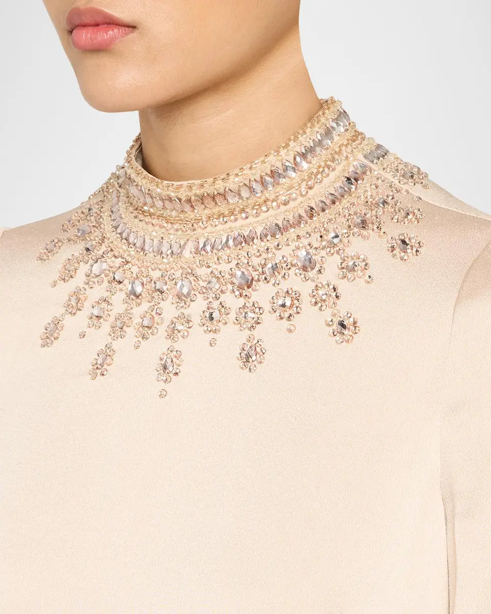 Rickie Freeman for Teri Jon Embellished Collar Satin Gown | Thumbnail 5 Rickie Freeman for Teri Jon Embellished Collar Satin Gown | Thumbnail 5