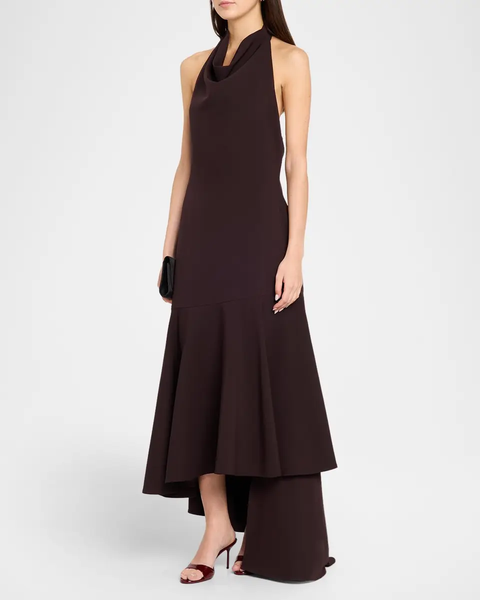 Milly Jade Backless Cady Halter Gown | Thumbnail 4 Milly Jade Backless Cady Halter Gown | Thumbnail 4