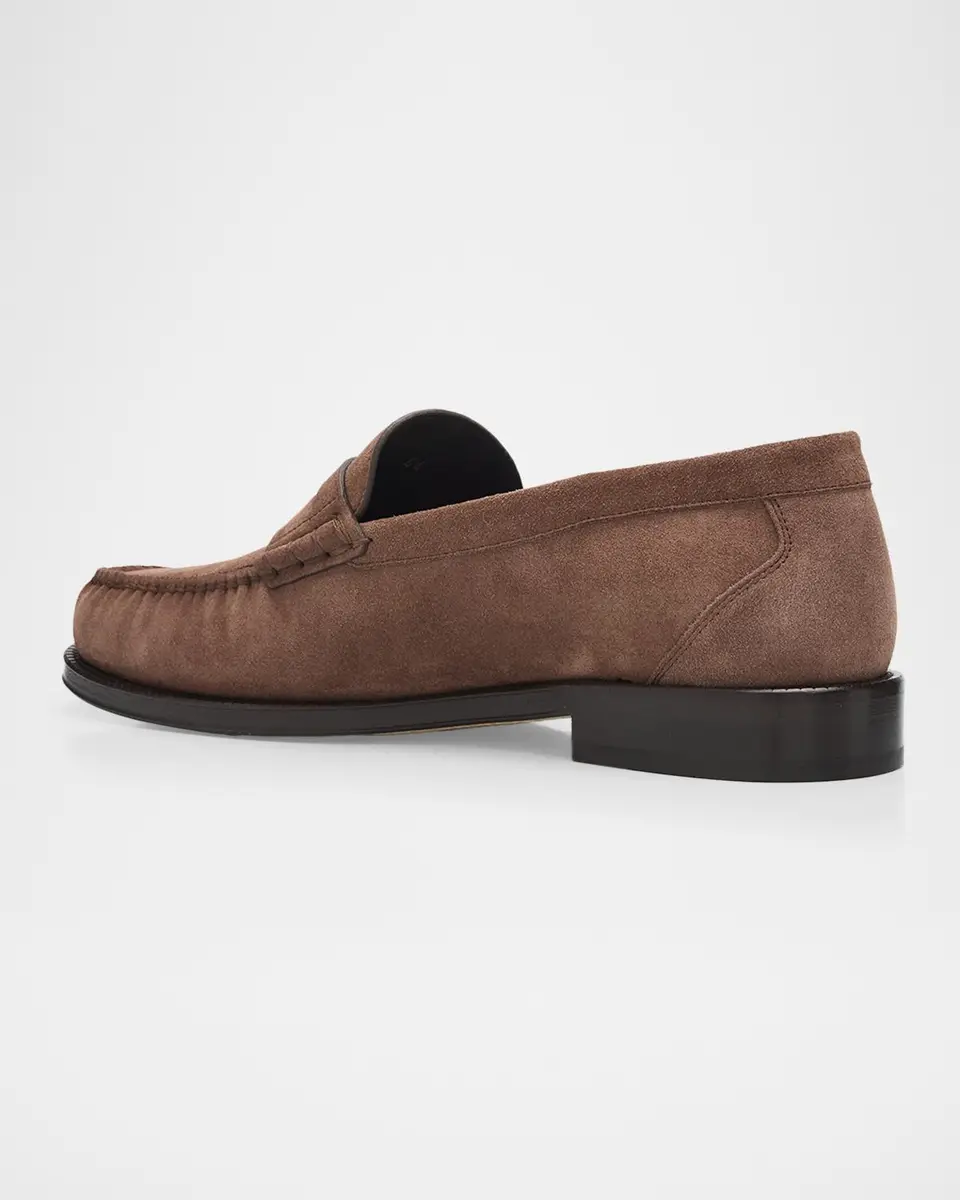 Brunello Cucinelli Men's Suede Moc-Toe Penny Loafers | Thumbnail 4 Brunello Cucinelli Men's Suede Moc-Toe Penny Loafers | Thumbnail 4