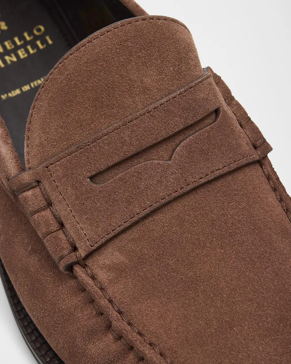 Brunello Cucinelli Men's Suede Moc-Toe Penny Loafers | Thumbnail 5 Brunello Cucinelli Men's Suede Moc-Toe Penny Loafers | Thumbnail 5