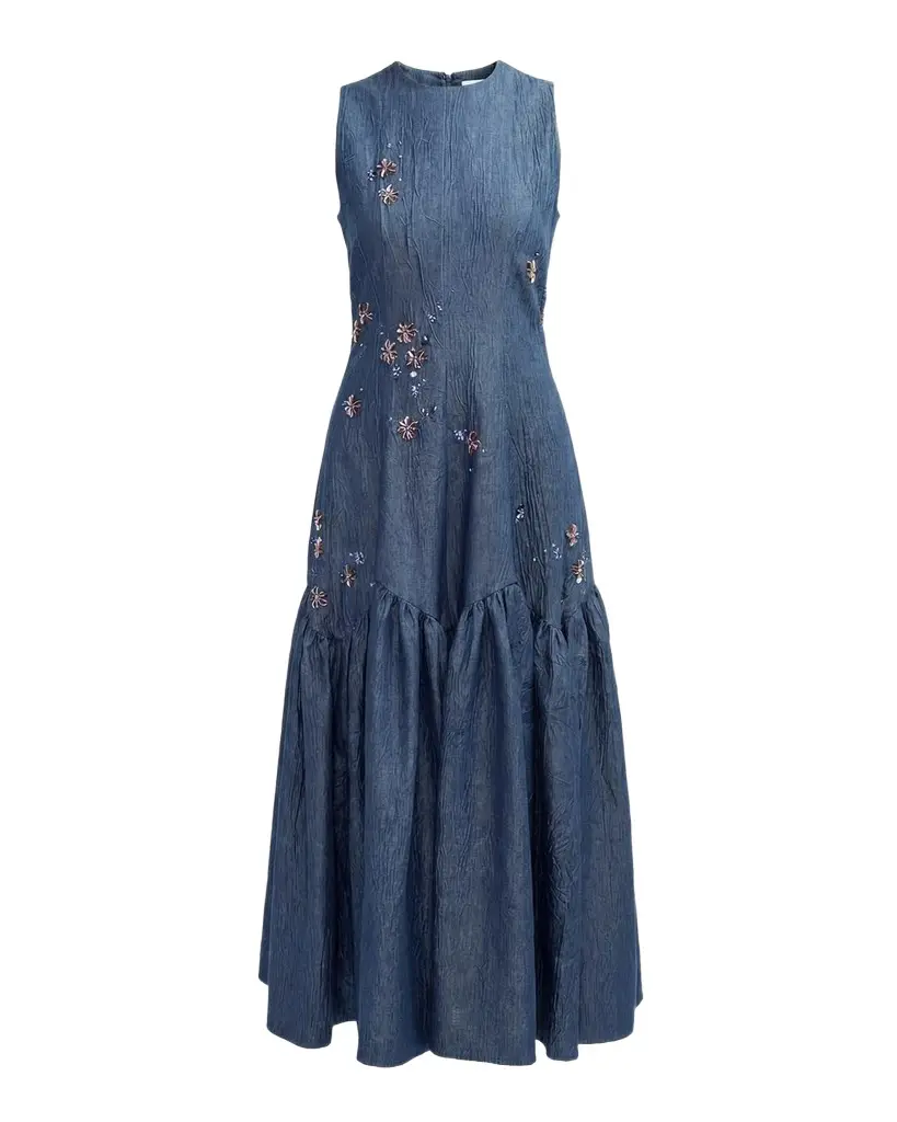 LOVEBIRDS Nira Sleeveless Embellished Cotton Midi Dress