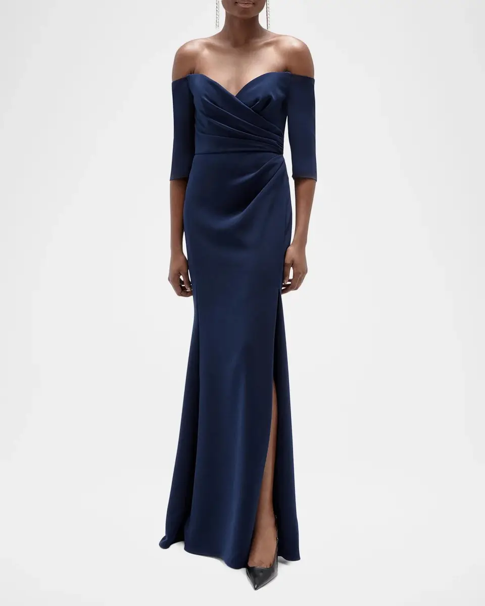 Amsale Stretch Crepe Off-The-Shoulder Gown | Thumbnail 2 Amsale Stretch Crepe Off-The-Shoulder Gown | Thumbnail 2