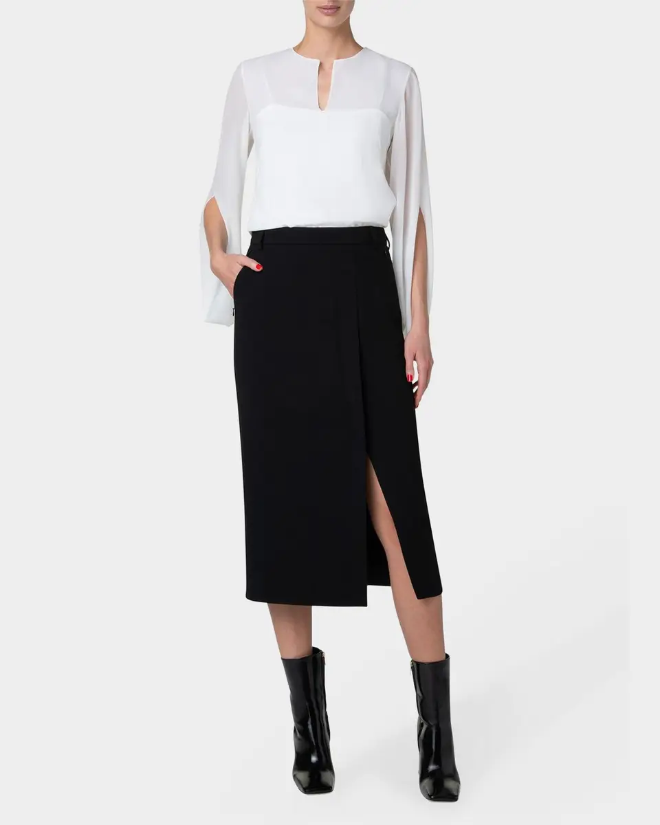 Akris Silk Georgette Blouse with Slit Sleeves | Thumbnail 2 Akris Silk Georgette Blouse with Slit Sleeves | Thumbnail 2