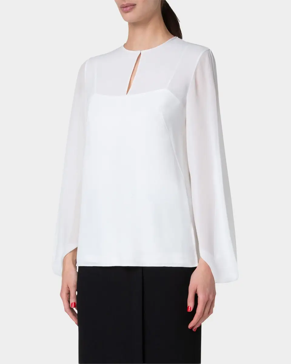 Akris Silk Georgette Blouse with Slit Sleeves | Thumbnail 4 Akris Silk Georgette Blouse with Slit Sleeves | Thumbnail 4