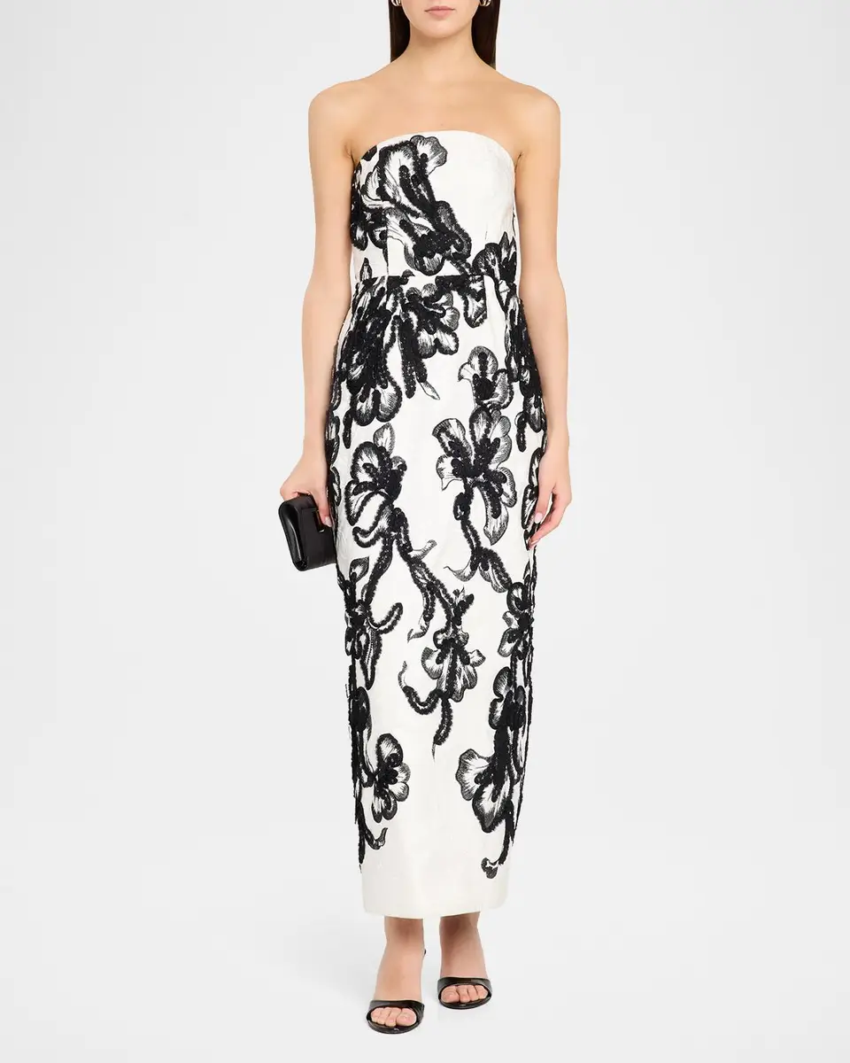 Milly Orion Chiffon Floral-Embroidered Column Maxi Dress | Thumbnail 2 Milly Orion Chiffon Floral-Embroidered Column Maxi Dress | Thumbnail 2