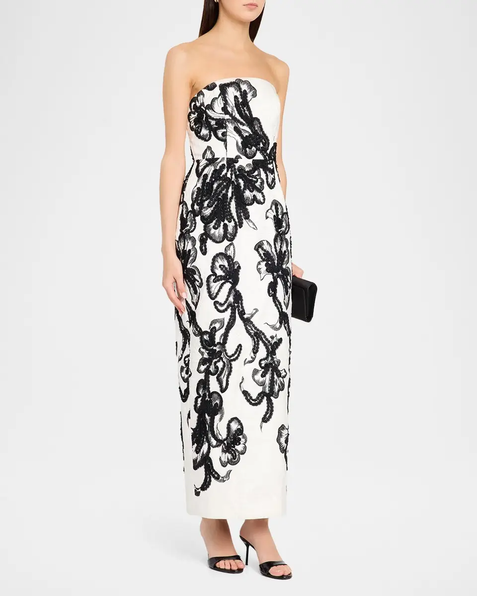 Milly Orion Chiffon Floral-Embroidered Column Maxi Dress | Thumbnail 4 Milly Orion Chiffon Floral-Embroidered Column Maxi Dress | Thumbnail 4