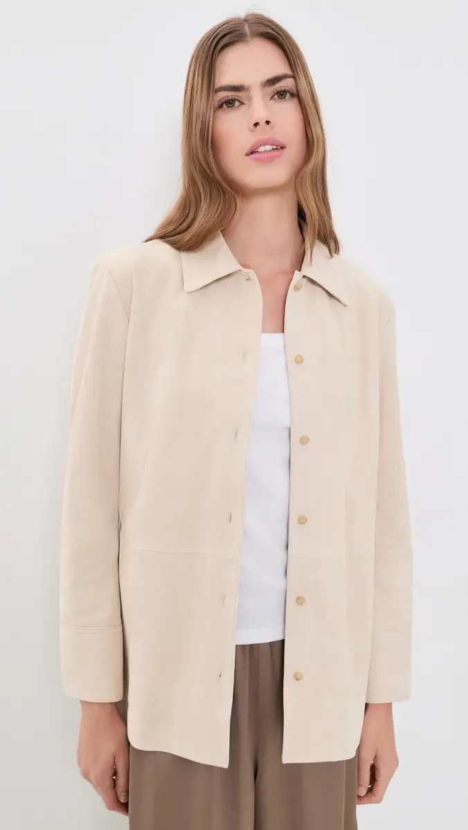 Vince Suede Paneled Button Down Shirt | Thumbnail 2 Vince Suede Paneled Button Down Shirt | Thumbnail 2