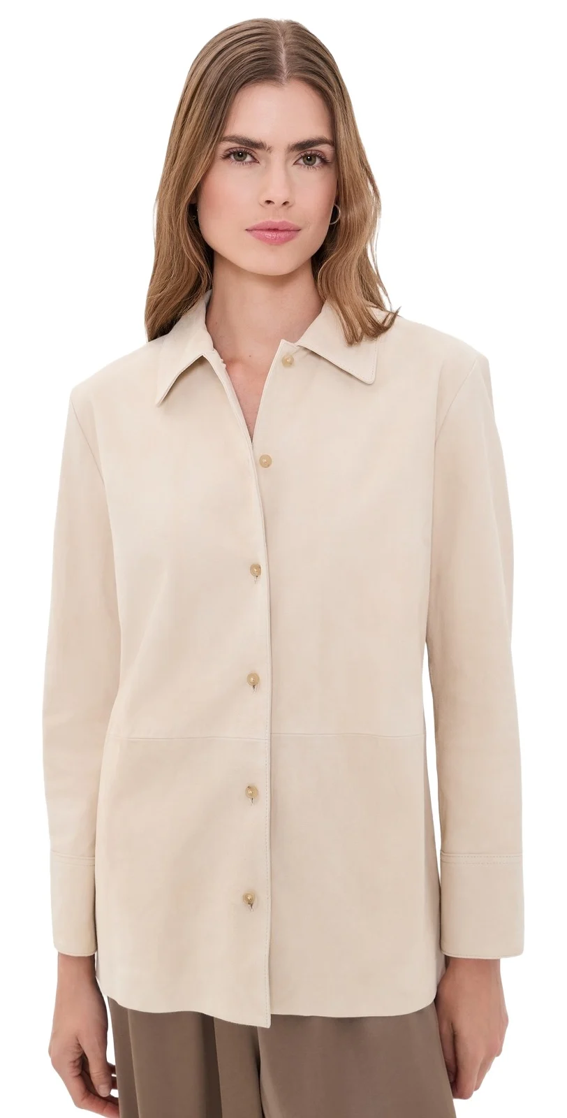Vince Suede Paneled Button Down Shirt