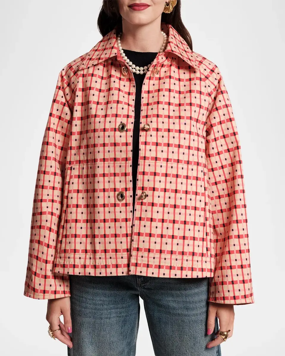 Frances Valentine Spiffy Check-Print Short Trench Coat | Thumbnail 3