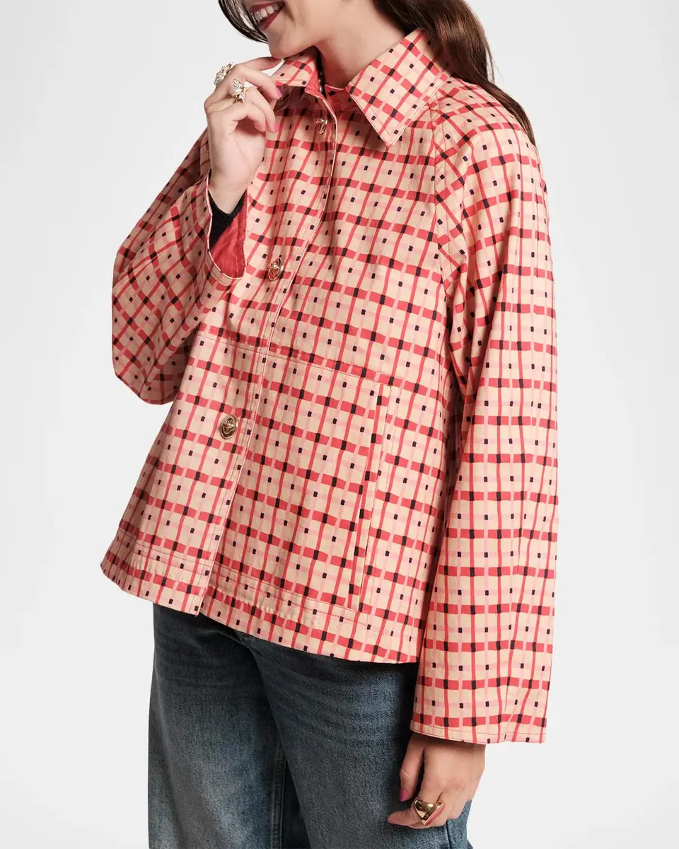 Frances Valentine Spiffy Check-Print Short Trench Coat | Thumbnail 4