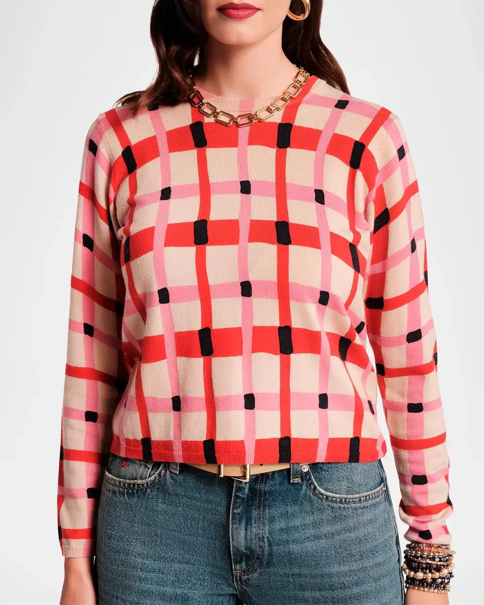 Frances Valentine Honey Check-Print Crewneck Sweater | Thumbnail 3 Frances Valentine Honey Check-Print Crewneck Sweater | Thumbnail 3
