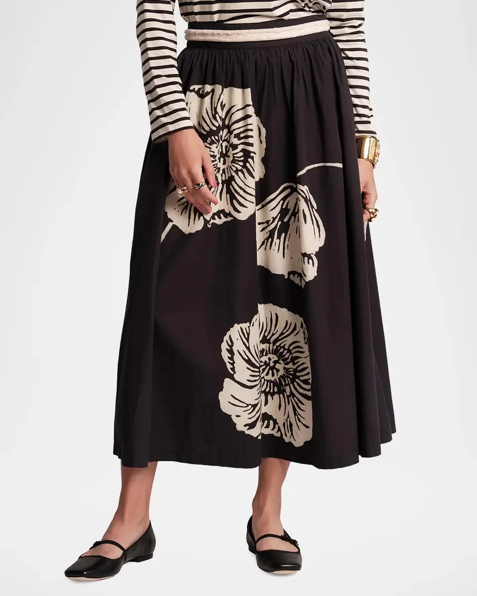 Frances Valentine Phoebe Floral-Print Cotton Poplin Midi Skirt | Thumbnail 3