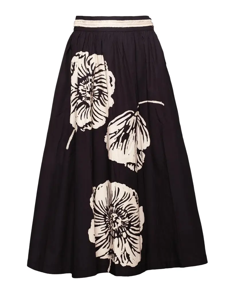 Frances Valentine Phoebe Floral-Print Cotton Poplin Midi Skirt