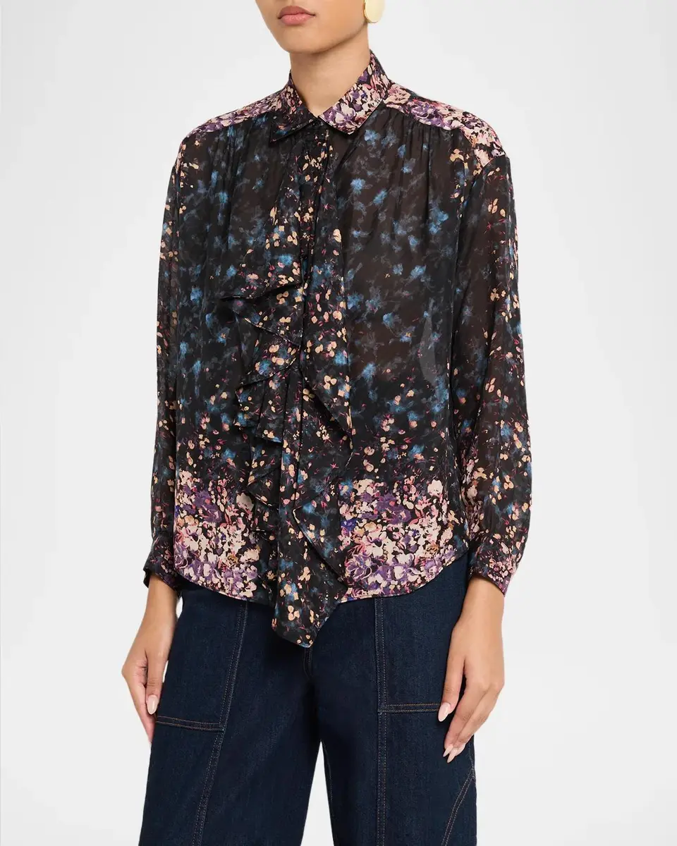 Ulla Johnson Gesture Floral Silk Ruffle Blouse | Thumbnail 4 Ulla Johnson Gesture Floral Silk Ruffle Blouse | Thumbnail 4