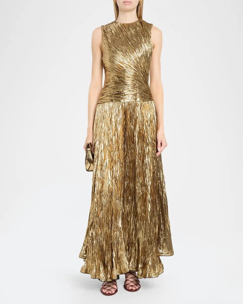Ulla Johnson Sleeveless Metallic Plisse Drop-Waist Gown | Thumbnail 2 Ulla Johnson Sleeveless Metallic Plisse Drop-Waist Gown | Thumbnail 2