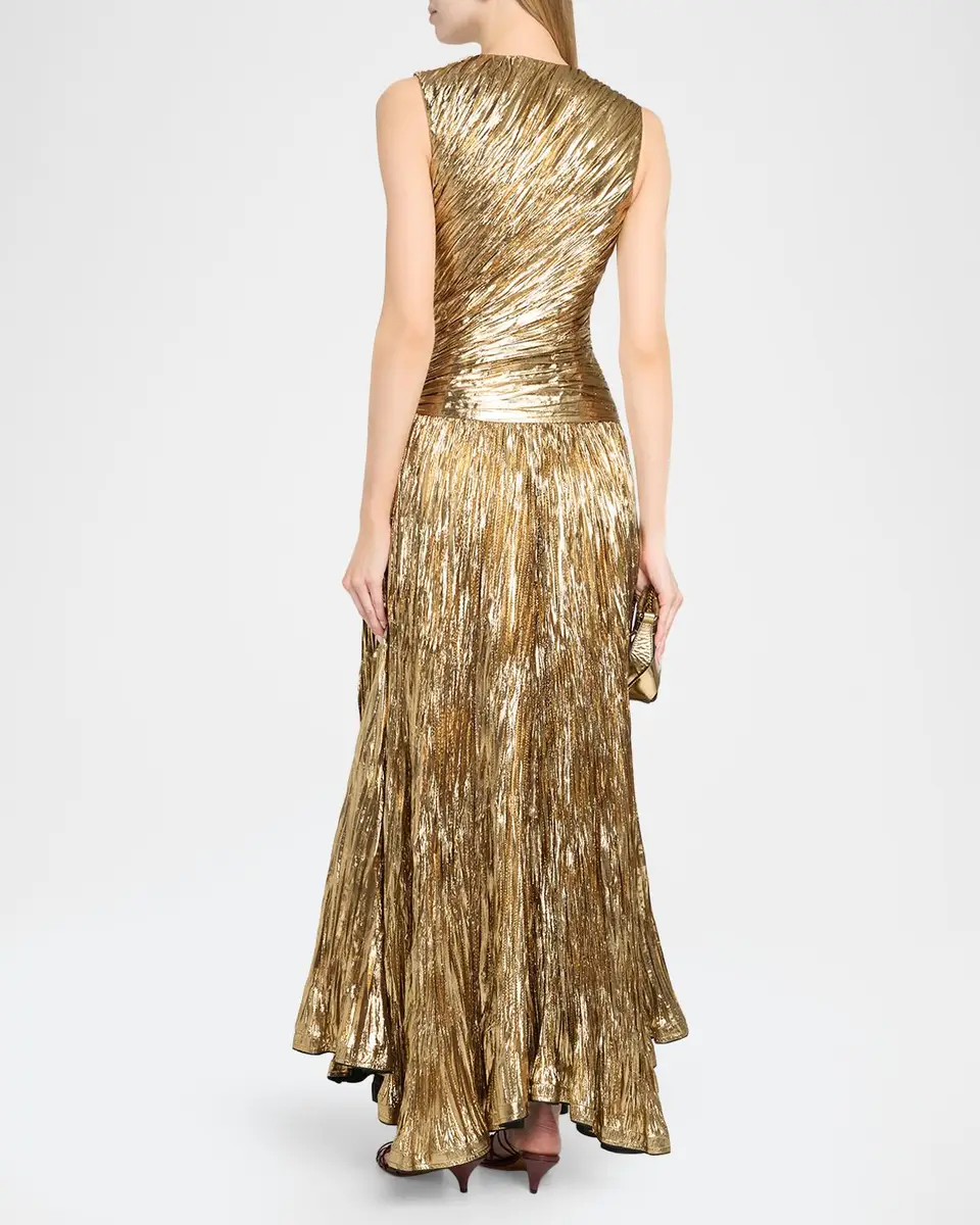 Ulla Johnson Sleeveless Metallic Plisse Drop-Waist Gown | Thumbnail 3 Ulla Johnson Sleeveless Metallic Plisse Drop-Waist Gown | Thumbnail 3