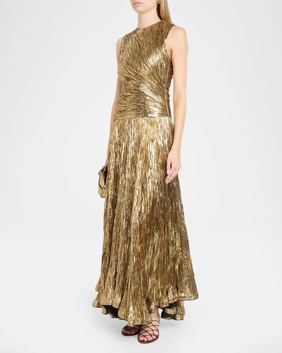 Ulla Johnson Sleeveless Metallic Plisse Drop-Waist Gown | Thumbnail 4 Ulla Johnson Sleeveless Metallic Plisse Drop-Waist Gown | Thumbnail 4