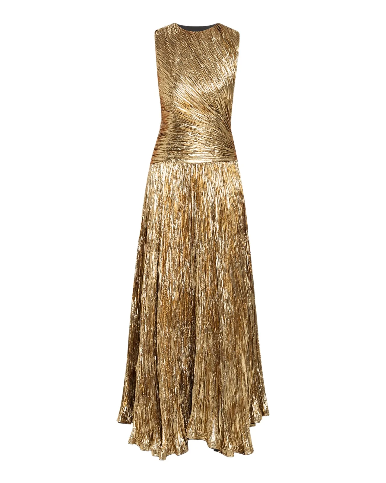 Ulla Johnson Sleeveless Metallic Plisse Drop-Waist Gown