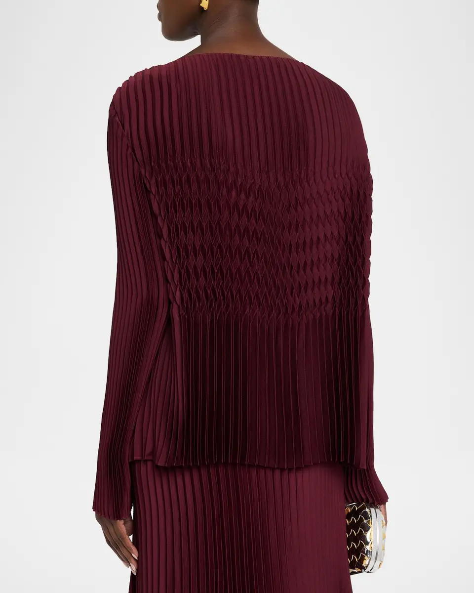 Lafayette 148 New York Bateau-Neck Plisse Satin Blouse | Thumbnail 3 Lafayette 148 New York Bateau-Neck Plisse Satin Blouse | Thumbnail 3