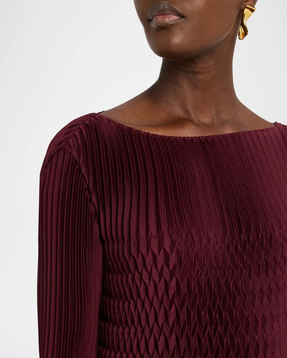 Lafayette 148 New York Bateau-Neck Plisse Satin Blouse | Thumbnail 5 Lafayette 148 New York Bateau-Neck Plisse Satin Blouse | Thumbnail 5