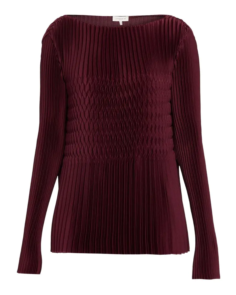Lafayette 148 New York Bateau-Neck Plisse Satin Blouse | Image 1 Lafayette 148 New York Bateau-Neck Plisse Satin Blouse | Image 1