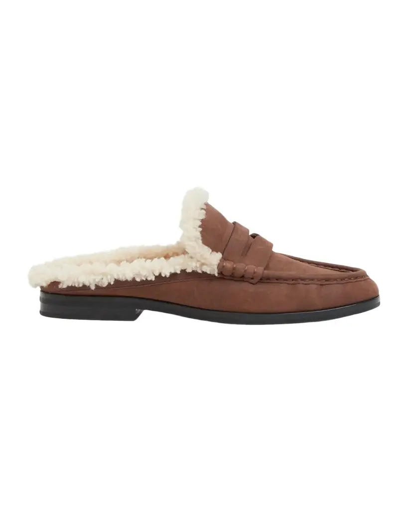 Simkhai Dean Shearling-Lined Suede Loafer Mules | Image 1 Simkhai Dean Shearling-Lined Suede Loafer Mules | Image 1