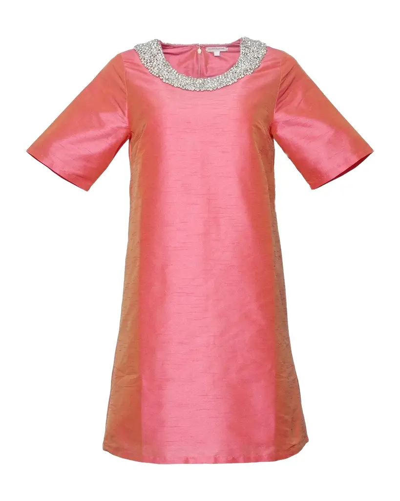 Frances Valentine Tabby Rhinestone-Trim Satin Mini Shift Dress | Image 1 Frances Valentine Tabby Rhinestone-Trim Satin Mini Shift Dress | Image 1