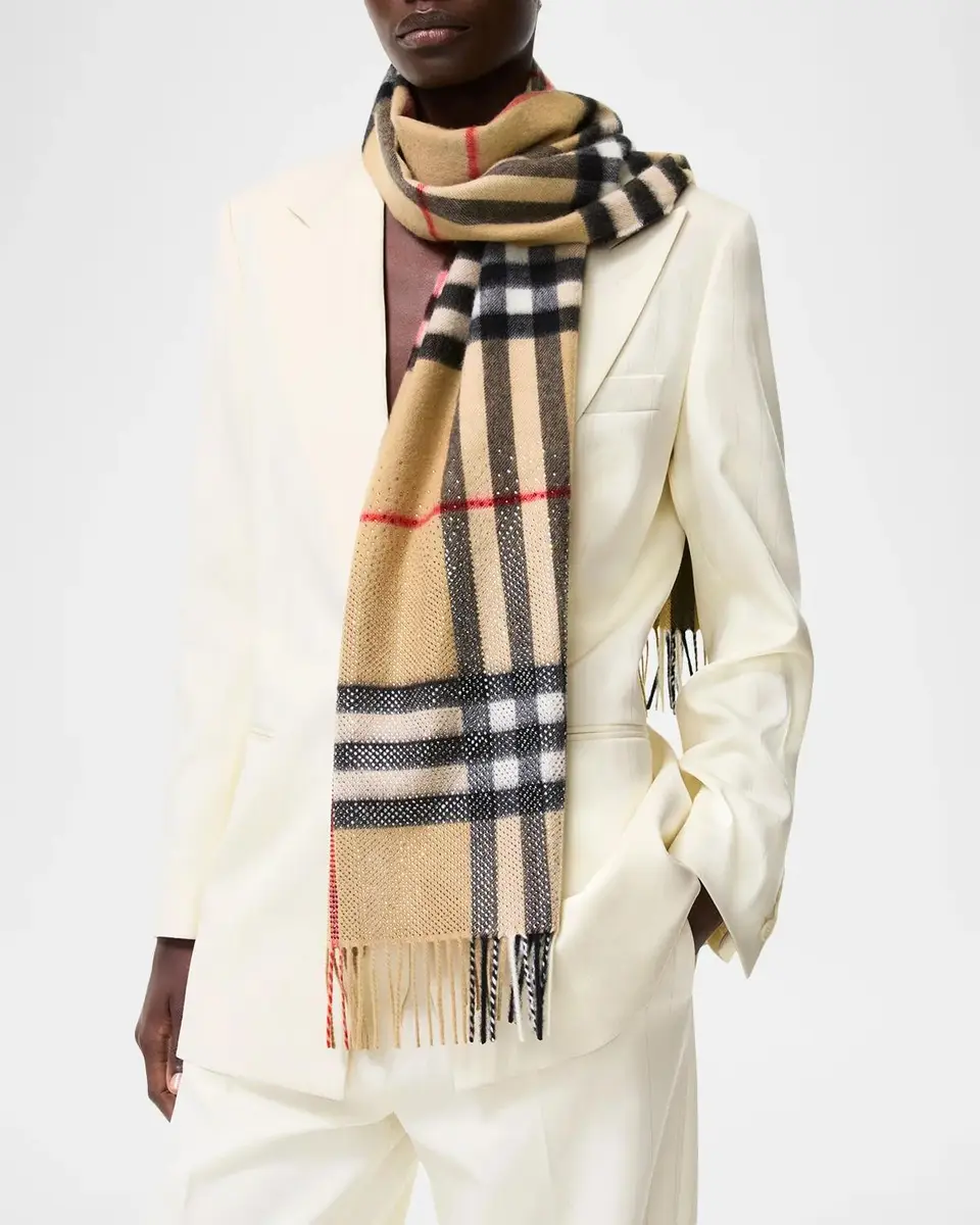 Burberry Crystal-Embellished Check Cashmere Scarf | Thumbnail 2 Burberry Crystal-Embellished Check Cashmere Scarf | Thumbnail 2