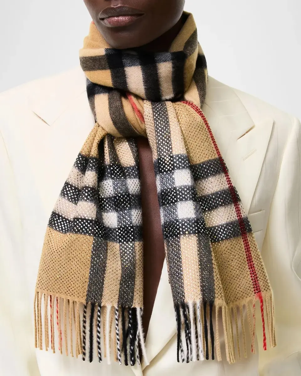 Burberry Crystal-Embellished Check Cashmere Scarf | Thumbnail 3 Burberry Crystal-Embellished Check Cashmere Scarf | Thumbnail 3