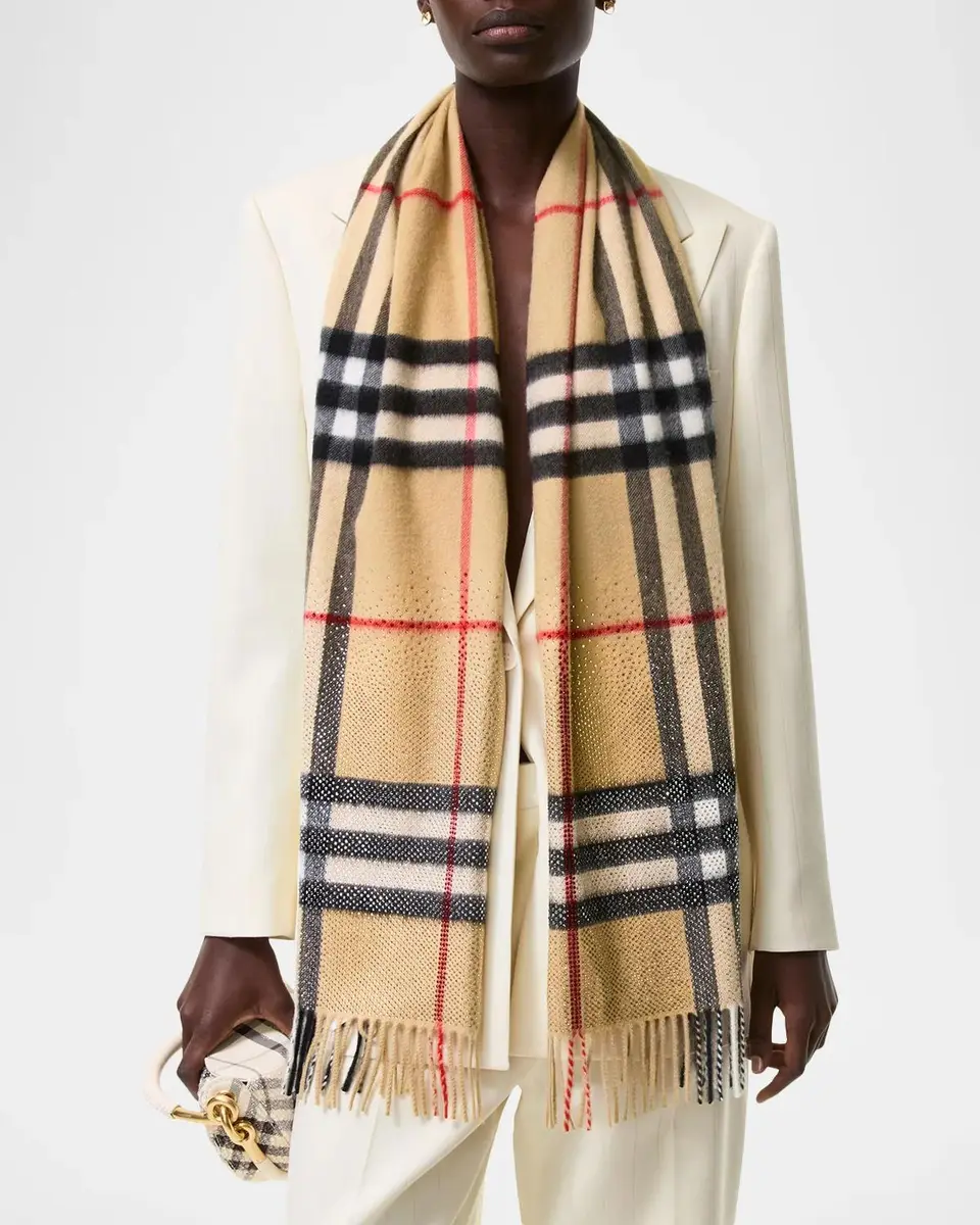 Burberry Crystal-Embellished Check Cashmere Scarf | Thumbnail 5 Burberry Crystal-Embellished Check Cashmere Scarf | Thumbnail 5