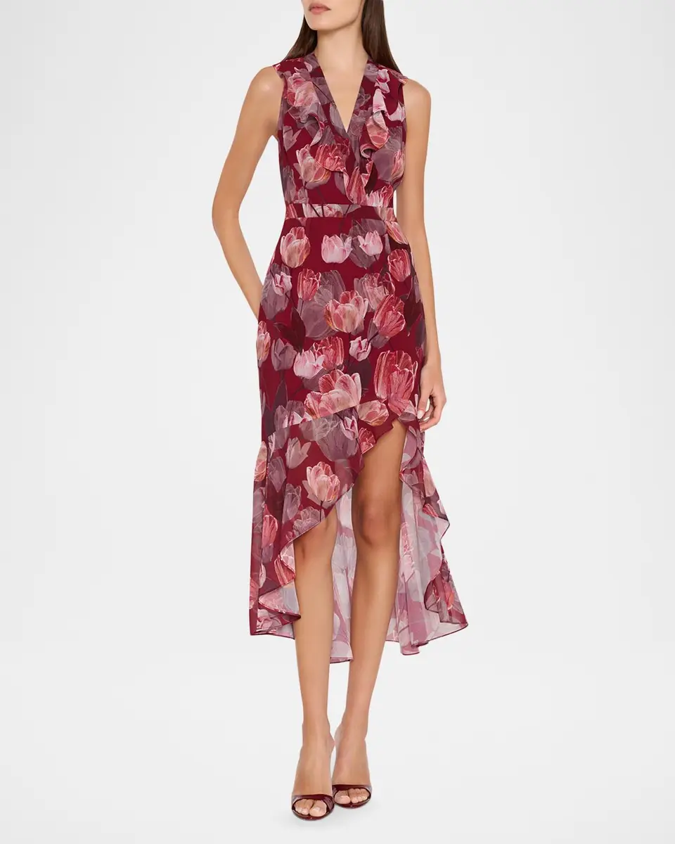Milly Nanci Floral High-Low Ruffle Midi Dress | Thumbnail 2 Milly Nanci Floral High-Low Ruffle Midi Dress | Thumbnail 2