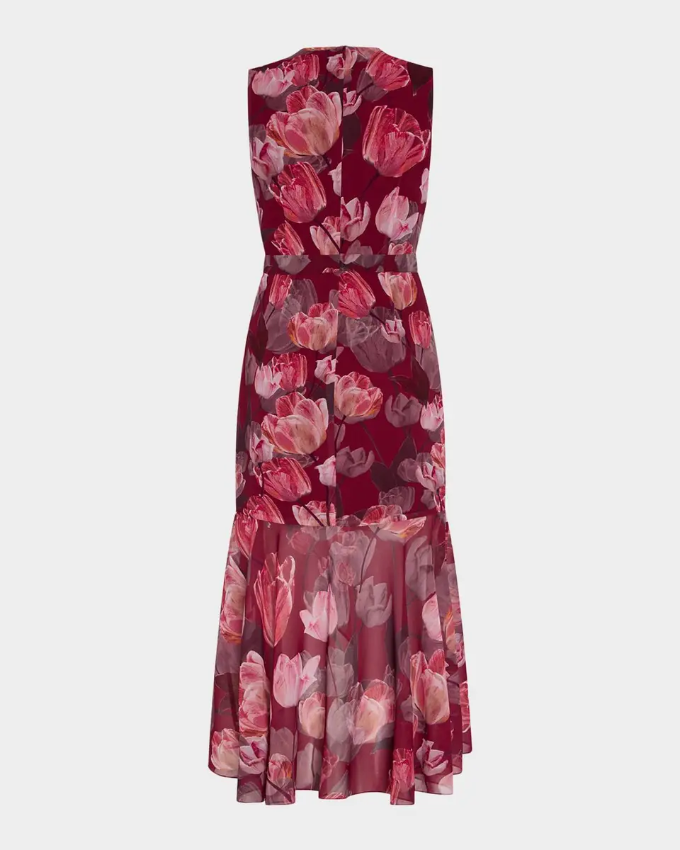 Milly Nanci Floral High-Low Ruffle Midi Dress | Thumbnail 4 Milly Nanci Floral High-Low Ruffle Midi Dress | Thumbnail 4