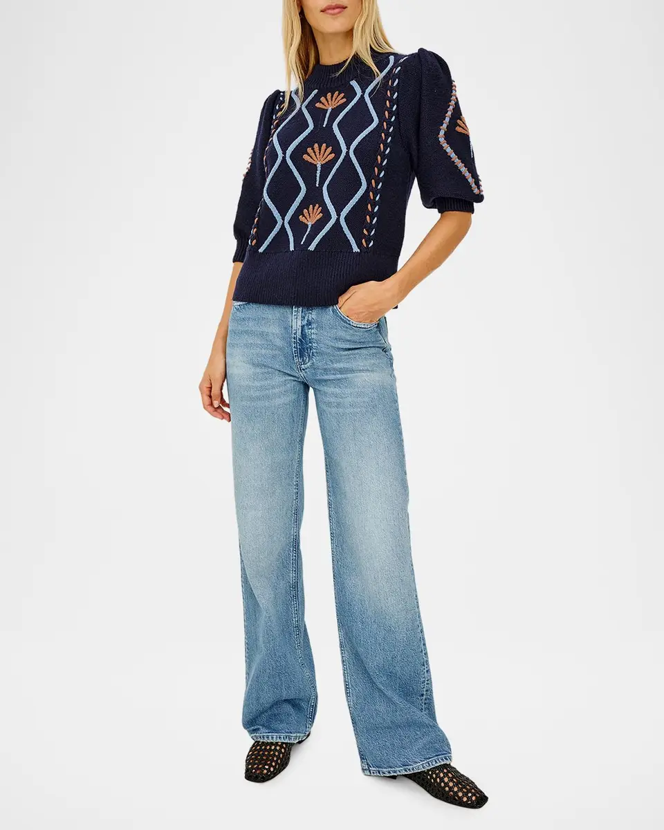 RAILS Addy Floral Cables Mock-Neck Sweater | Thumbnail 2 RAILS Addy Floral Cables Mock-Neck Sweater | Thumbnail 2