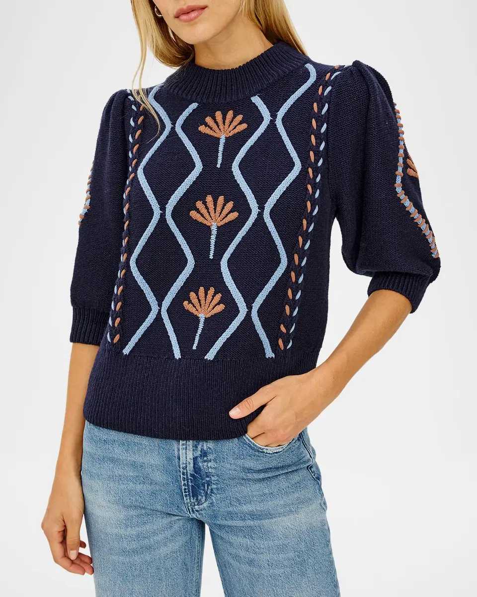 RAILS Addy Floral Cables Mock-Neck Sweater | Thumbnail 4 RAILS Addy Floral Cables Mock-Neck Sweater | Thumbnail 4