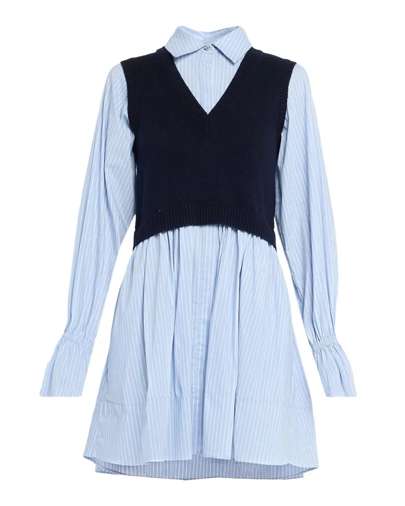 Cinq à Sept Patsy Combo Knit Vest and Poplin Shirtdress | Image 1 Cinq à Sept Patsy Combo Knit Vest and Poplin Shirtdress | Image 1