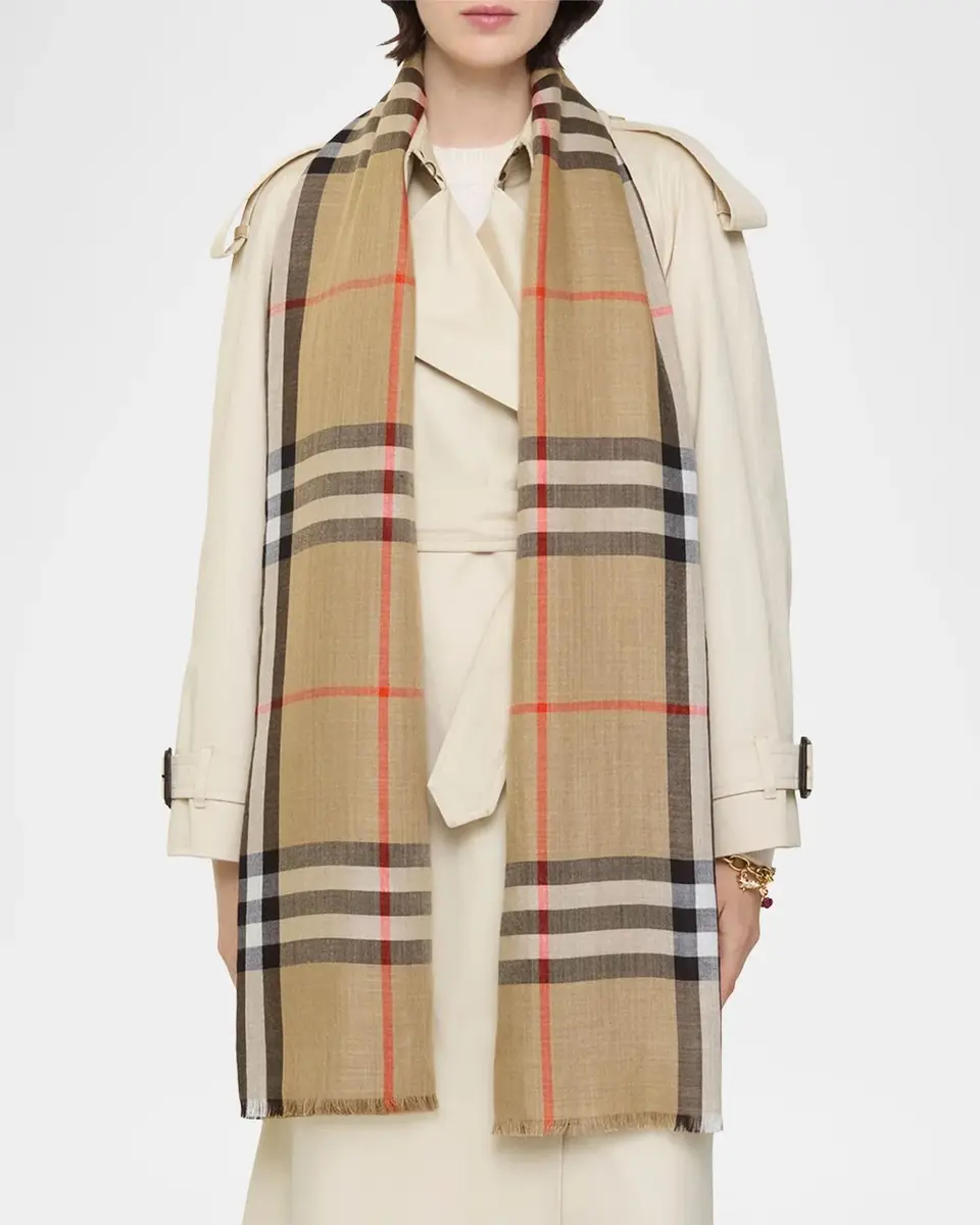 Burberry Reversible Check Wool-Silk Scarf | Thumbnail 2 Burberry Reversible Check Wool-Silk Scarf | Thumbnail 2
