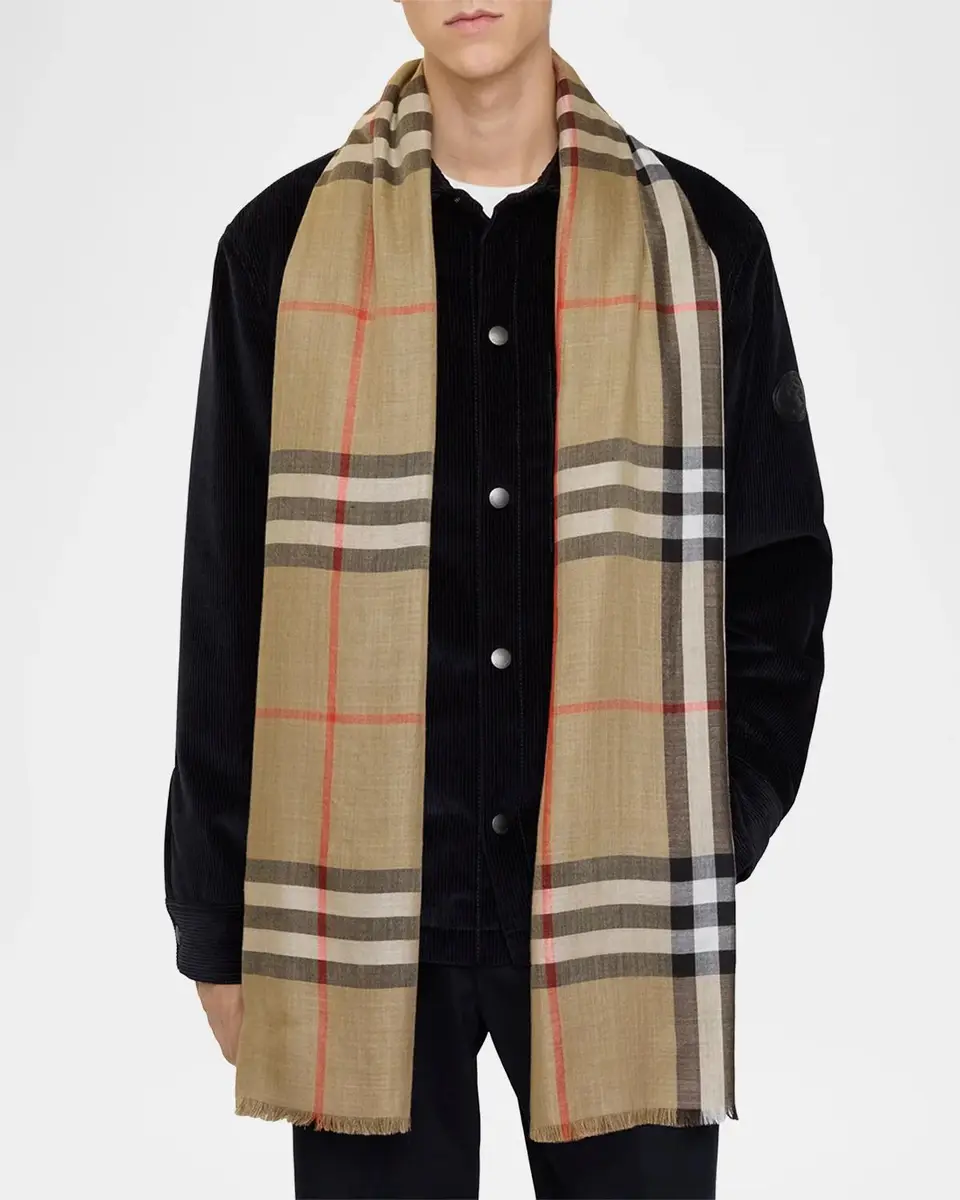 Burberry Reversible Check Wool-Silk Scarf | Thumbnail 5 Burberry Reversible Check Wool-Silk Scarf | Thumbnail 5
